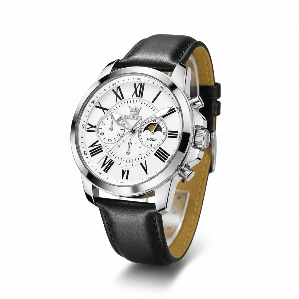 Montre OLEVS en cuir noir